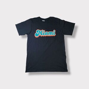 Miami Dolphins “Miami” Print Black T-Shirt | Size XL